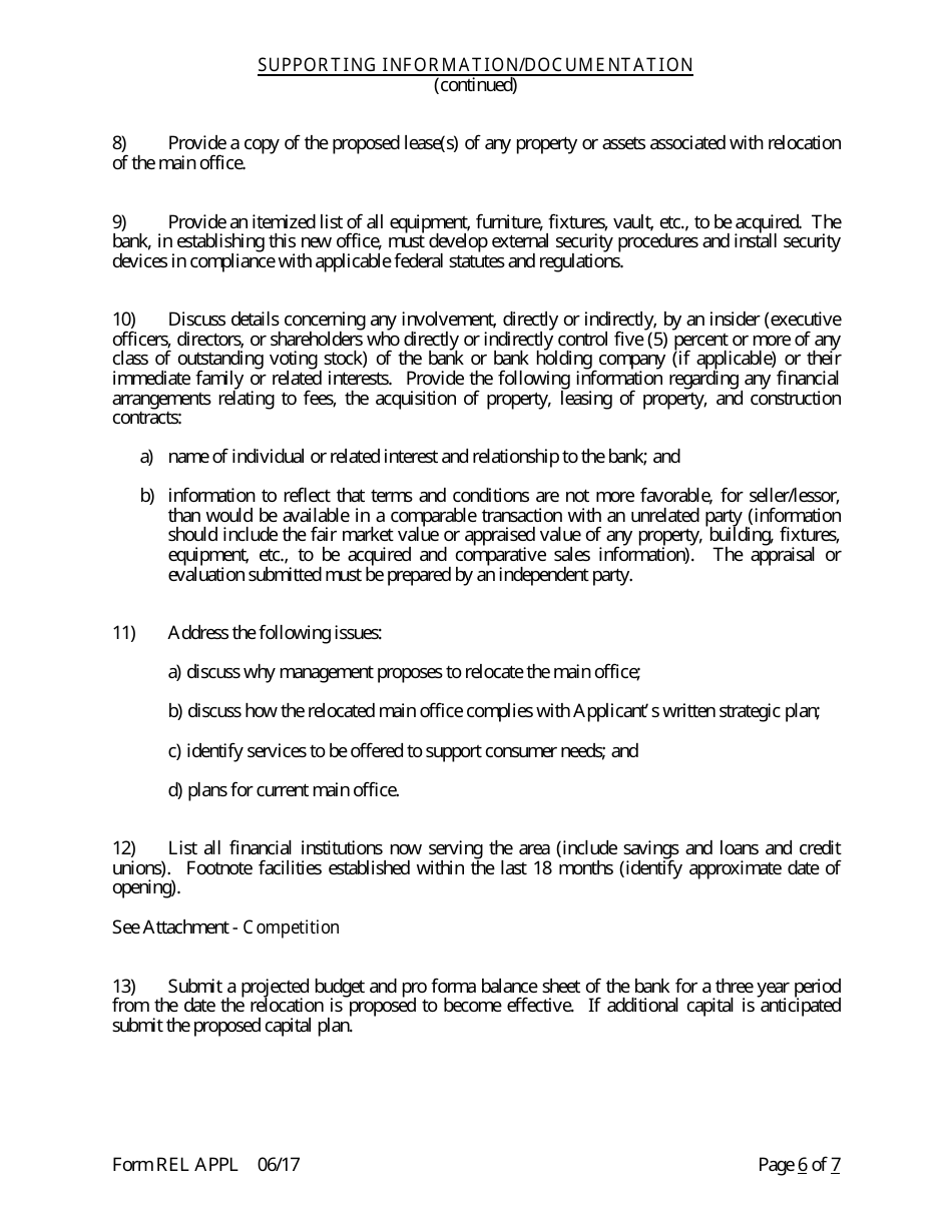 Form REL APPL Application to Relocate Main Office - Arkansas, Page 6