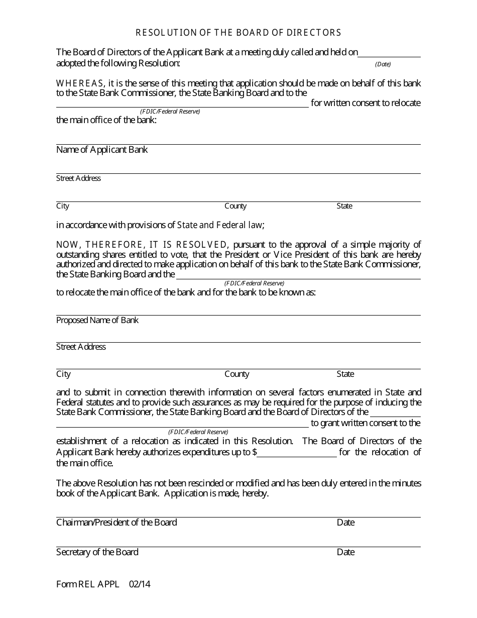 Form REL APPL Application to Relocate Main Office - Arkansas, Page 8