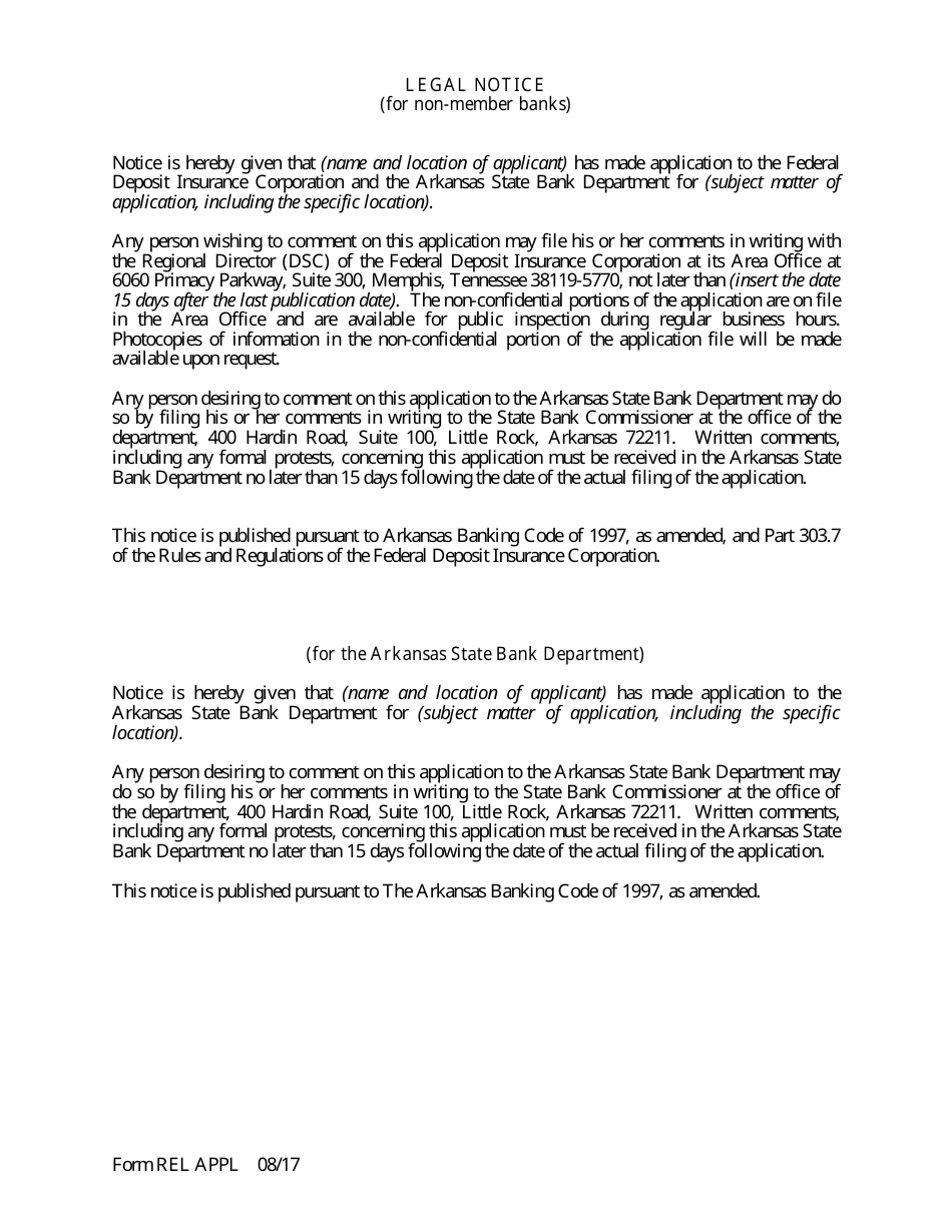 Form REL APPL Application to Relocate Main Office - Arkansas, Page 9