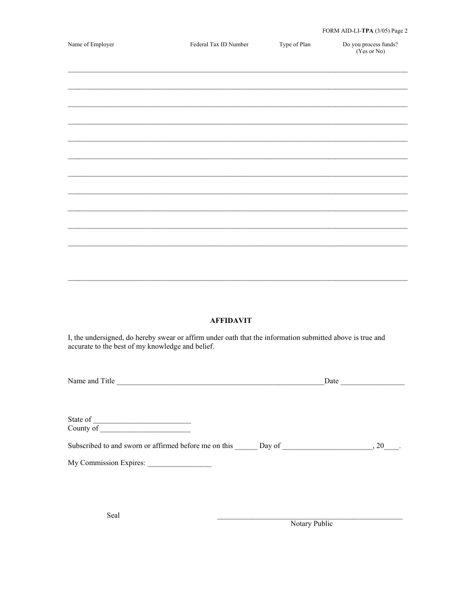 Form AID-LI-TPA Third Party Administrator Application for Registration - Arkansas, Page 3