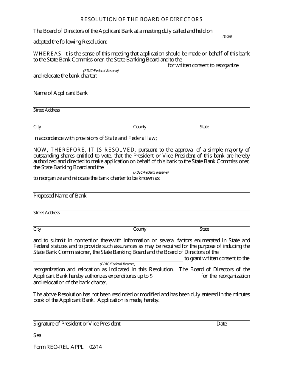 Form REO-REL APPL Application to Reorganize and Relocate Bank Charter - Arkansas, Page 10