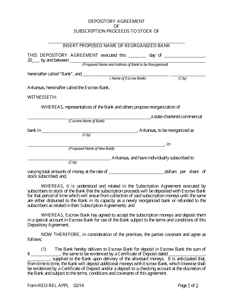 Form REO-REL APPL Application to Reorganize and Relocate Bank Charter - Arkansas, Page 16