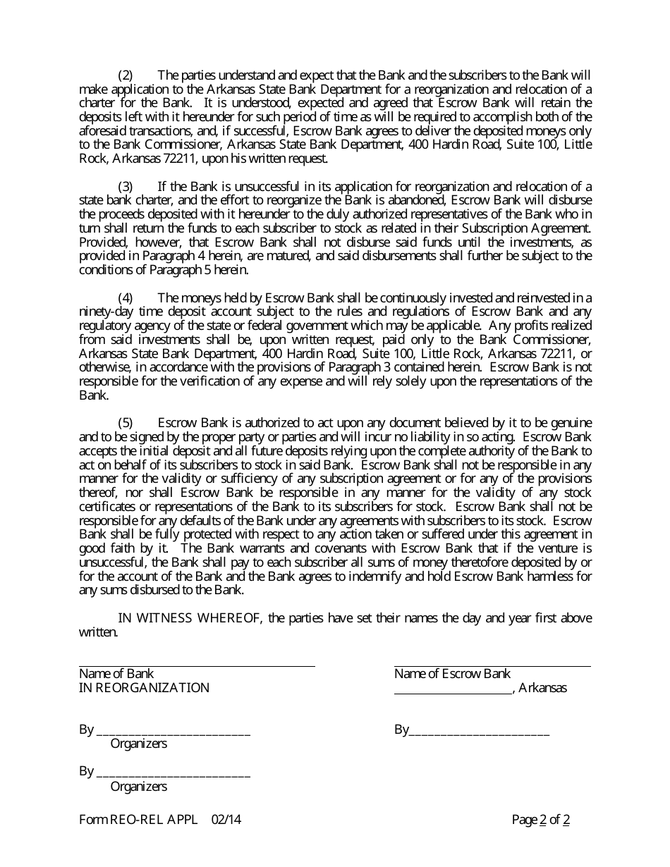 Form REO-REL APPL Application to Reorganize and Relocate Bank Charter - Arkansas, Page 17