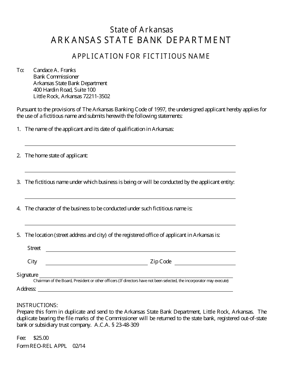 Form REO-REL APPL Application to Reorganize and Relocate Bank Charter - Arkansas, Page 19