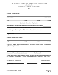 Form REO-REL APPL Application to Reorganize and Relocate Bank Charter - Arkansas