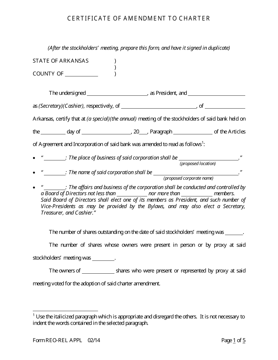 Form REO-REL APPL Application to Reorganize and Relocate Bank Charter - Arkansas, Page 23