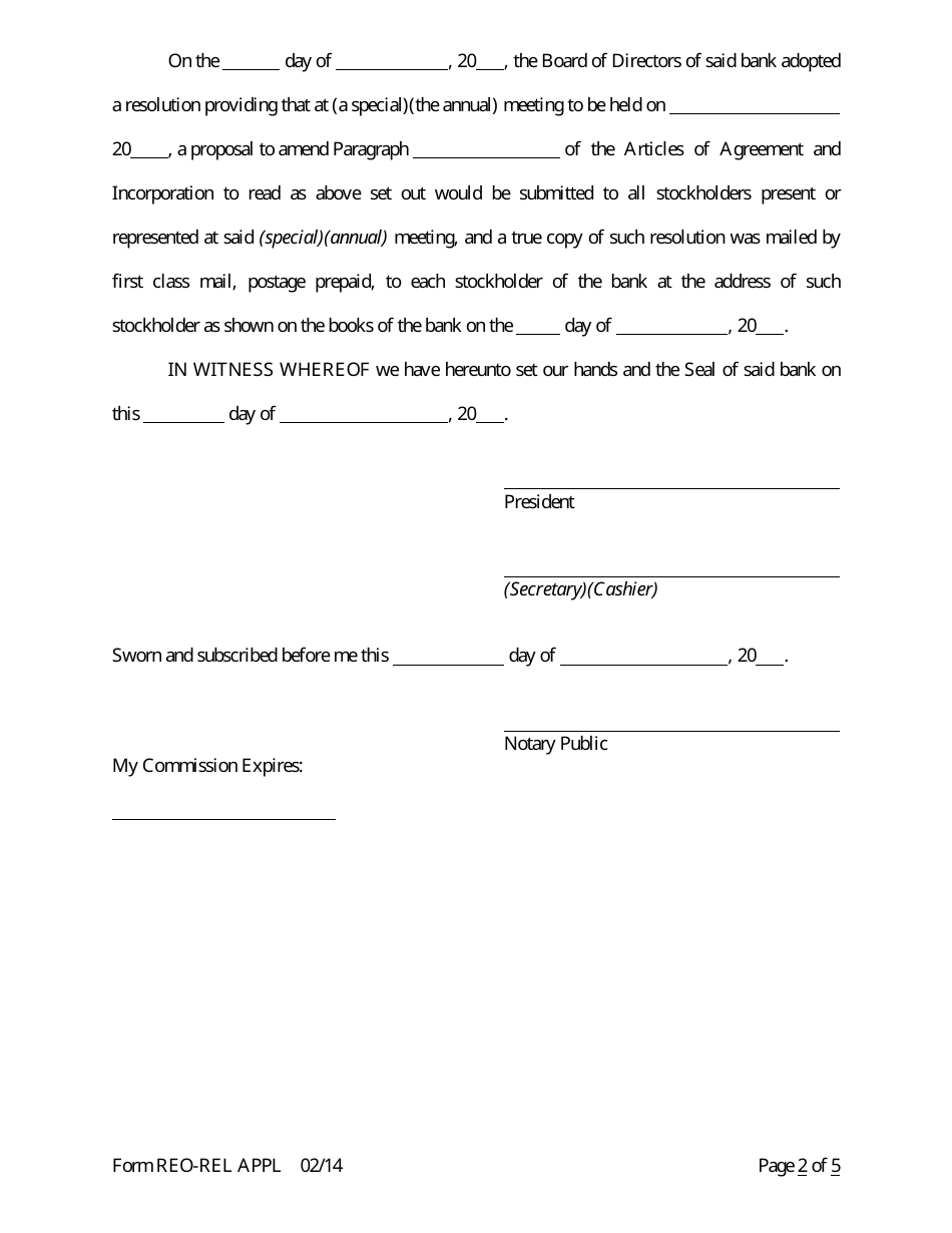 Form REO-REL APPL Application to Reorganize and Relocate Bank Charter - Arkansas, Page 24