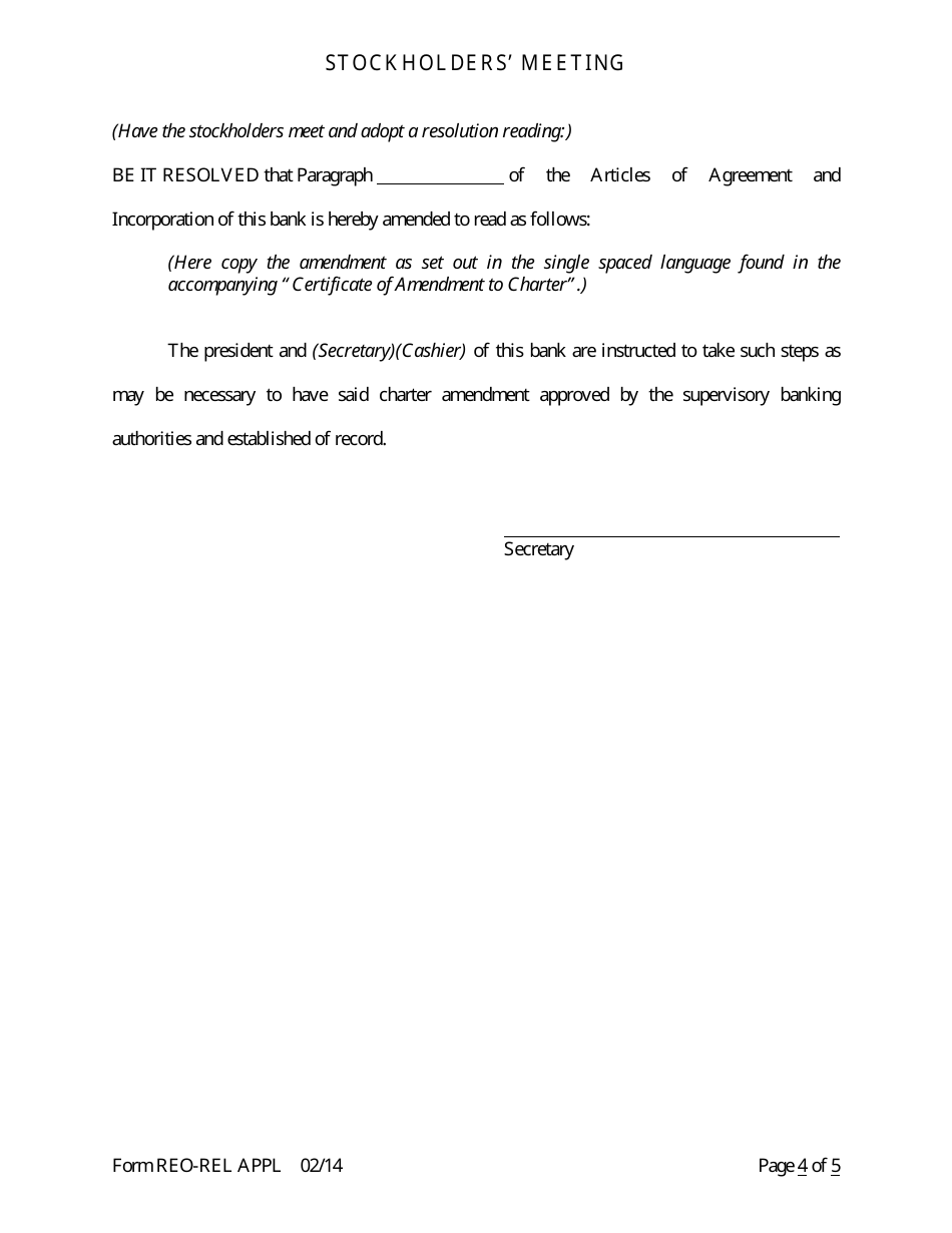 Form REO-REL APPL Application to Reorganize and Relocate Bank Charter - Arkansas, Page 26
