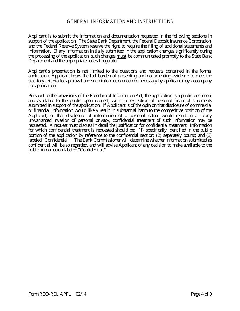 Form REO-REL APPL Application to Reorganize and Relocate Bank Charter - Arkansas, Page 4