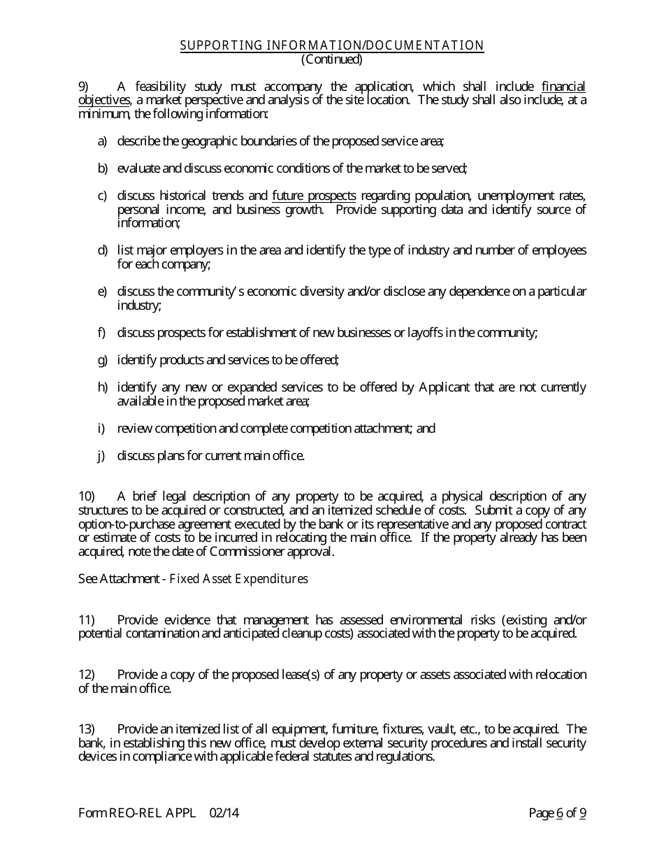 Form REO-REL APPL Application to Reorganize and Relocate Bank Charter - Arkansas, Page 6