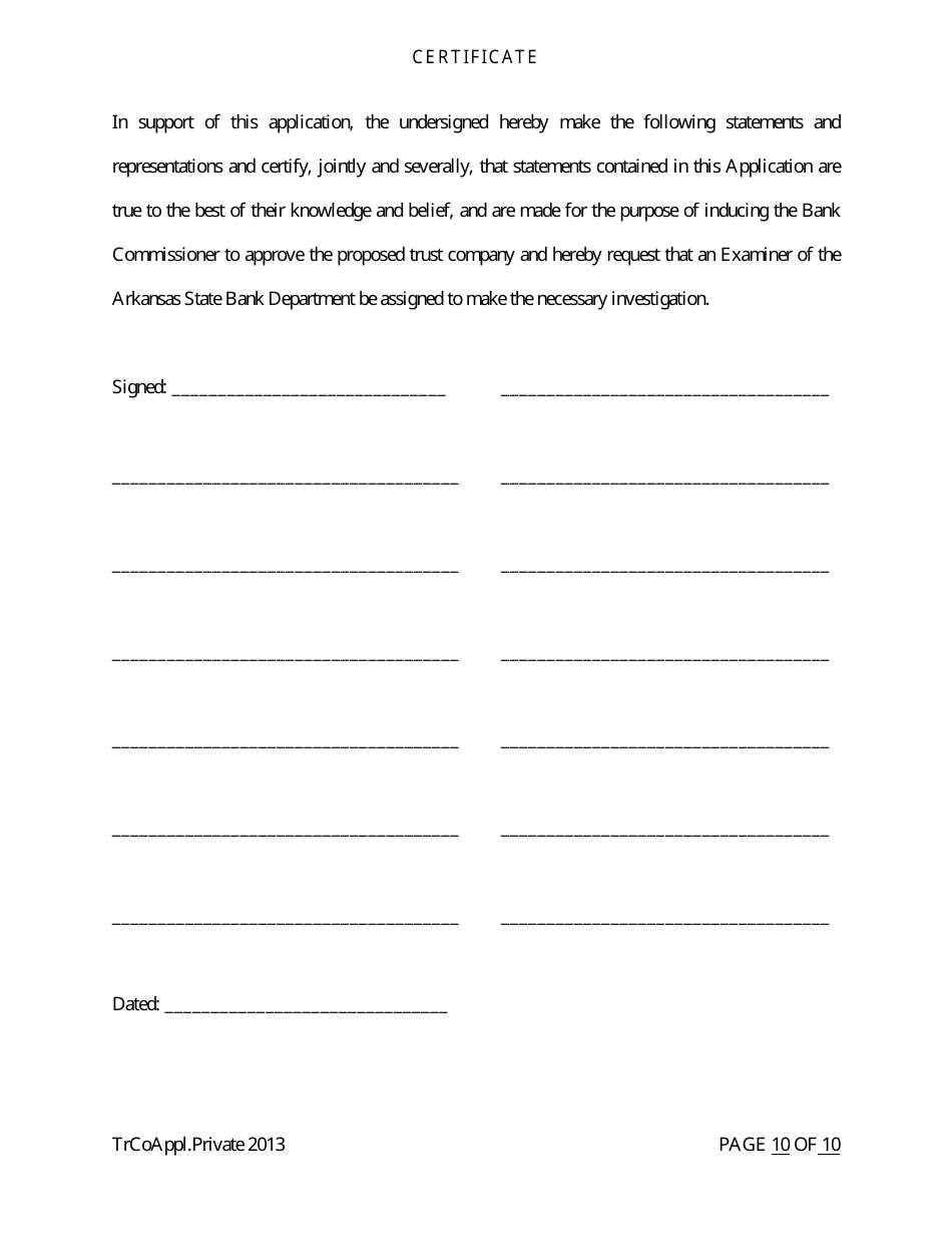 Application for Proposed Private State Trust Company - Arkansas, Page 10
