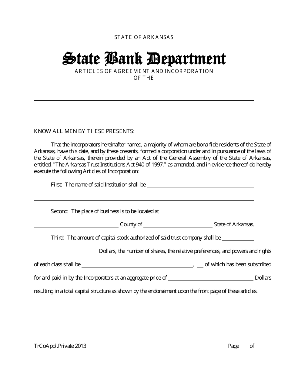 Application for Proposed Private State Trust Company - Arkansas, Page 13