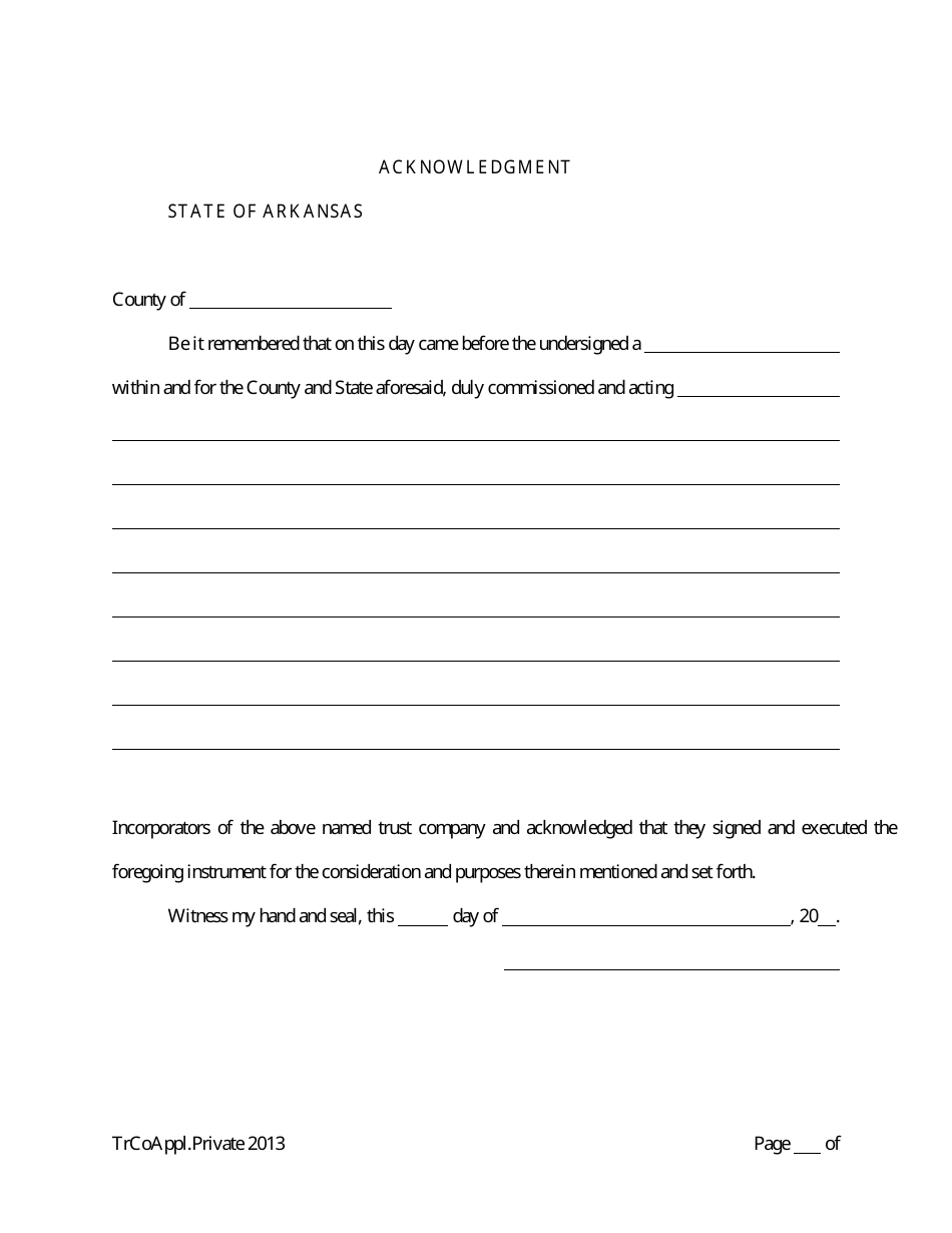 Application for Proposed Private State Trust Company - Arkansas, Page 18