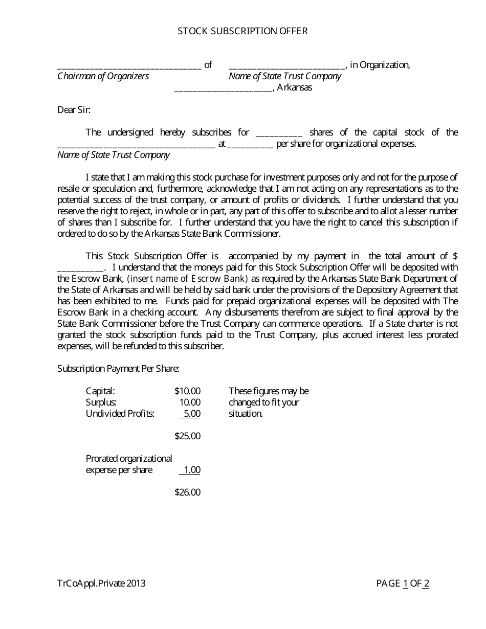 Application for Proposed Private State Trust Company - Arkansas, Page 19