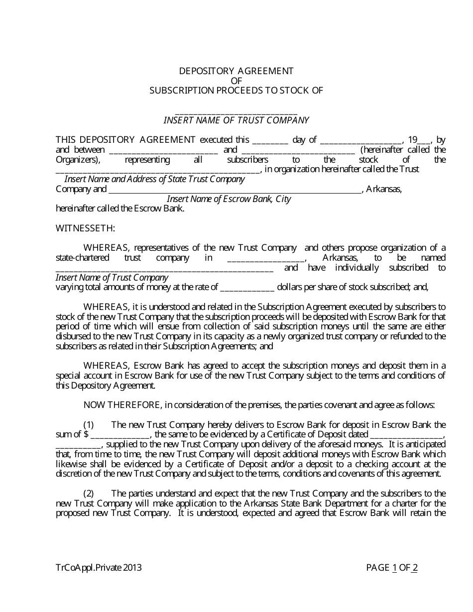 Application for Proposed Private State Trust Company - Arkansas, Page 21