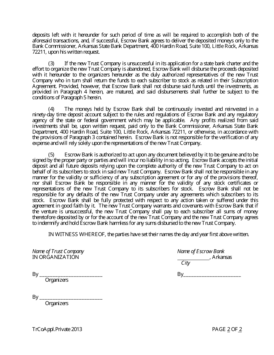 Application for Proposed Private State Trust Company - Arkansas, Page 22