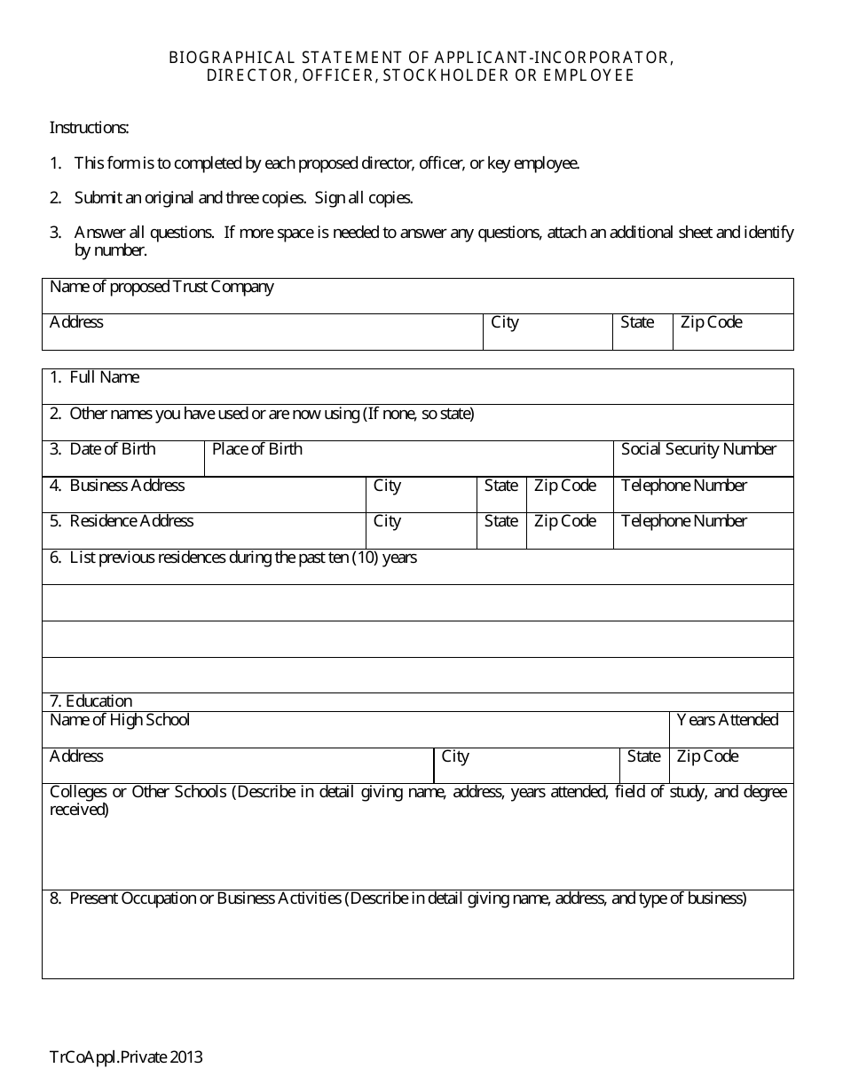 Application for Proposed Private State Trust Company - Arkansas, Page 26