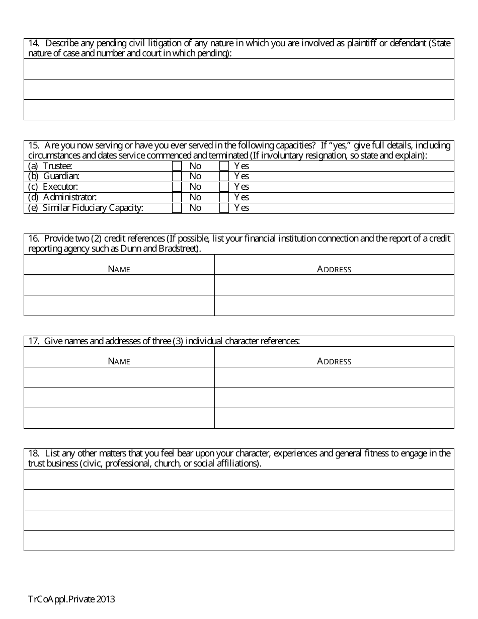 Application for Proposed Private State Trust Company - Arkansas, Page 28