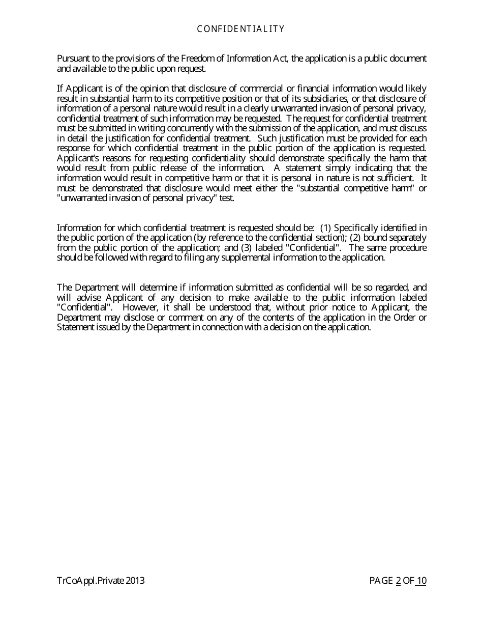 Application for Proposed Private State Trust Company - Arkansas, Page 2