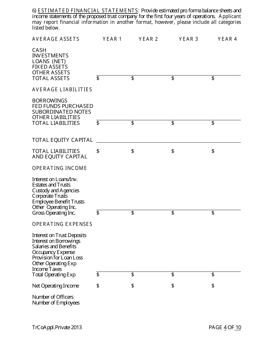 Application for Proposed Private State Trust Company - Arkansas, Page 4