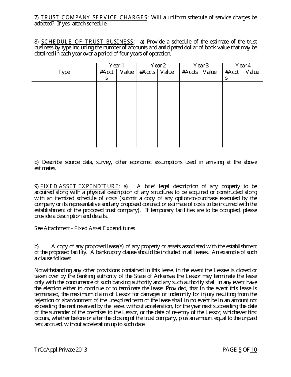 Application for Proposed Private State Trust Company - Arkansas, Page 5