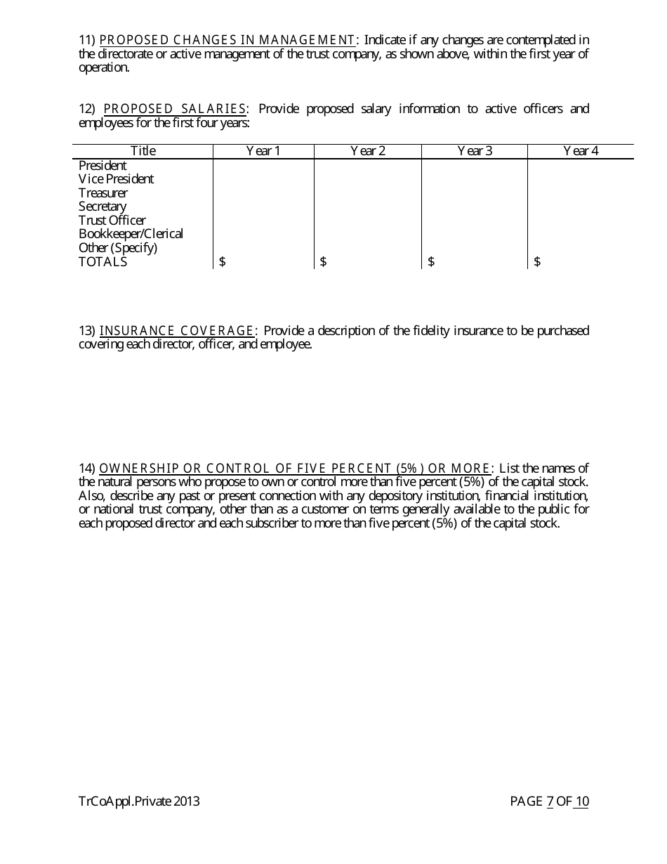 Application for Proposed Private State Trust Company - Arkansas, Page 7