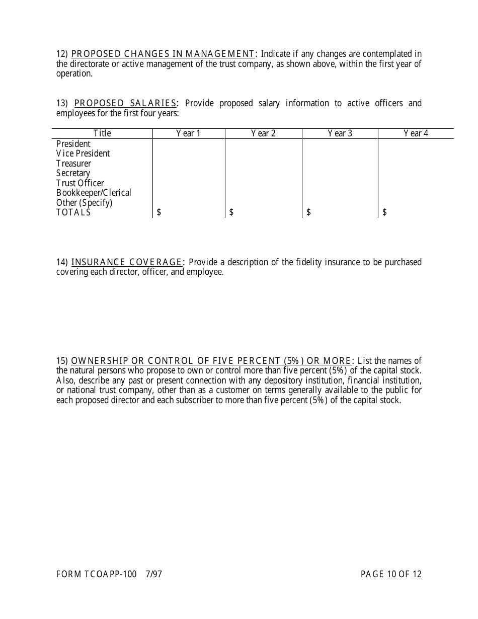 Form TCOAPP-100 Application for Proposed State Trust Company - Arkansas, Page 10