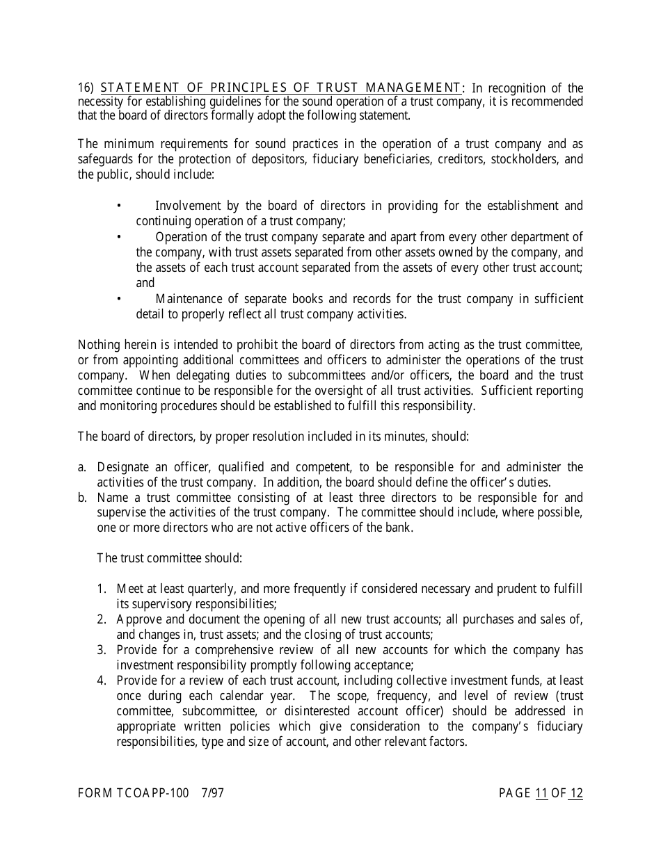 Form TCOAPP-100 Application for Proposed State Trust Company - Arkansas, Page 11