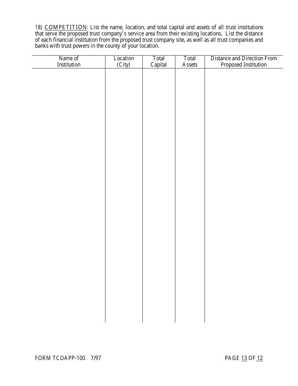 Form TCOAPP-100 Application for Proposed State Trust Company - Arkansas, Page 13