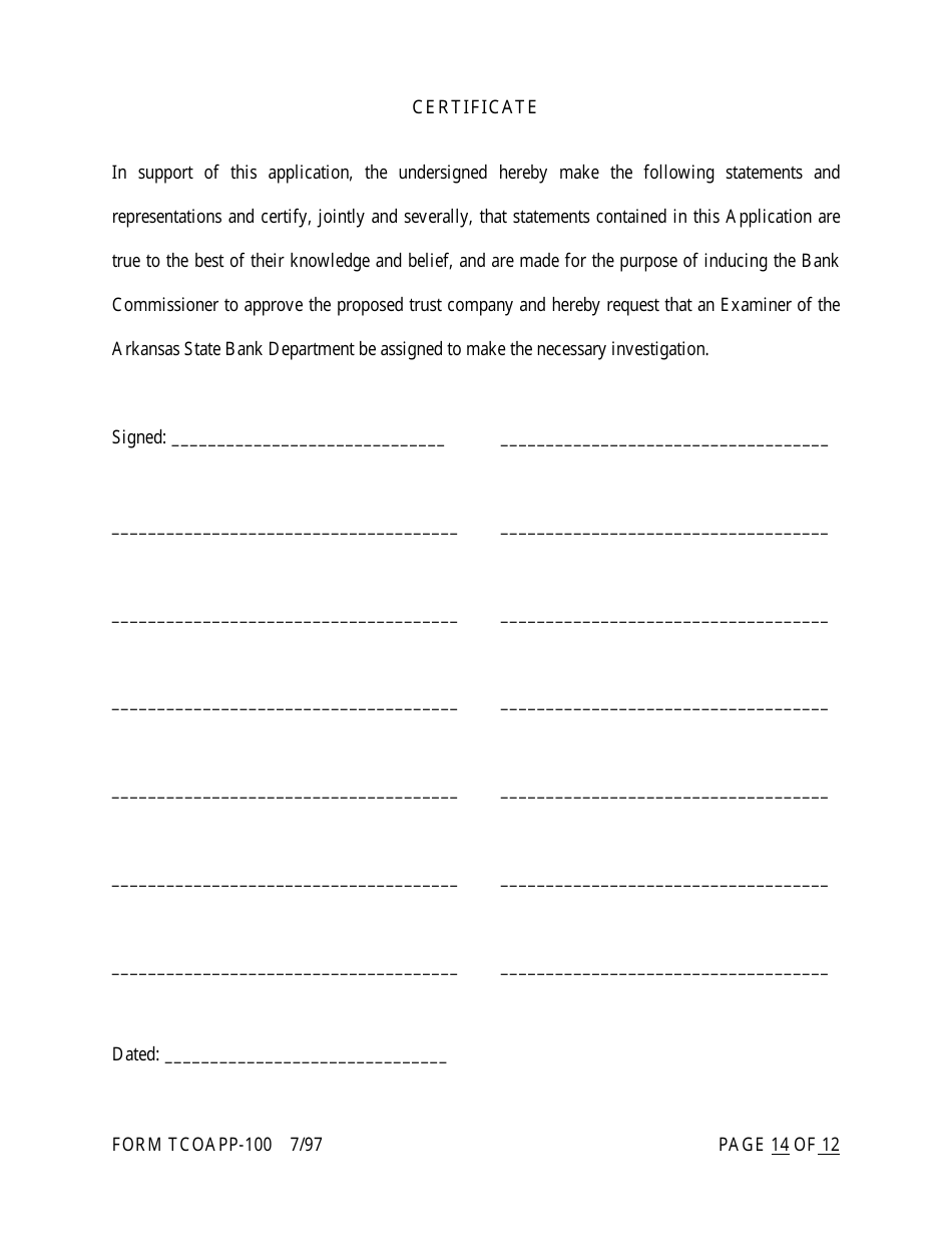 Form TCOAPP-100 Application for Proposed State Trust Company - Arkansas, Page 14