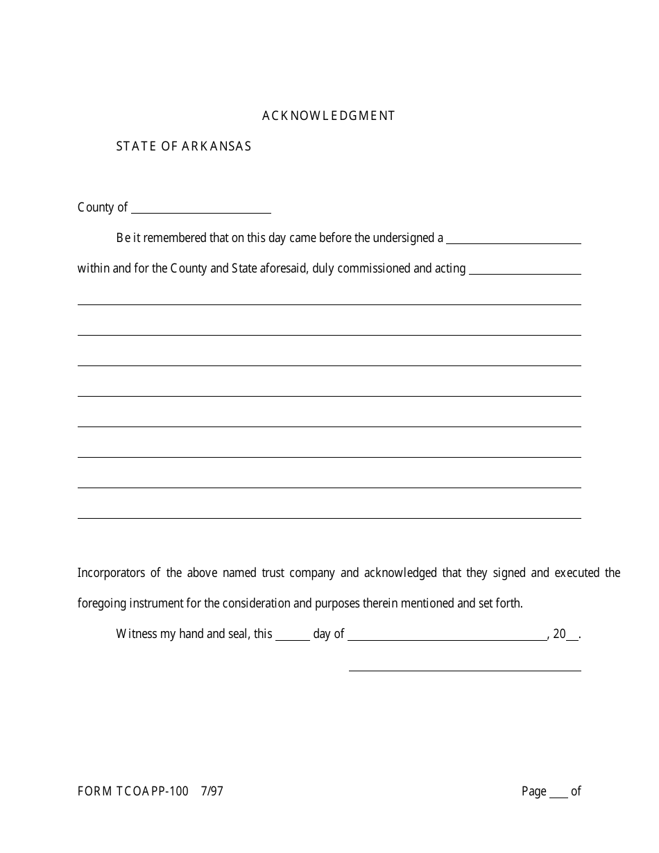 Form TCOAPP-100 Application for Proposed State Trust Company - Arkansas, Page 22