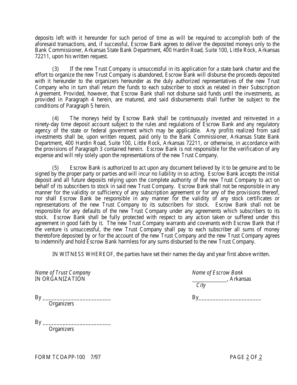 Form TCOAPP-100 Application for Proposed State Trust Company - Arkansas, Page 26