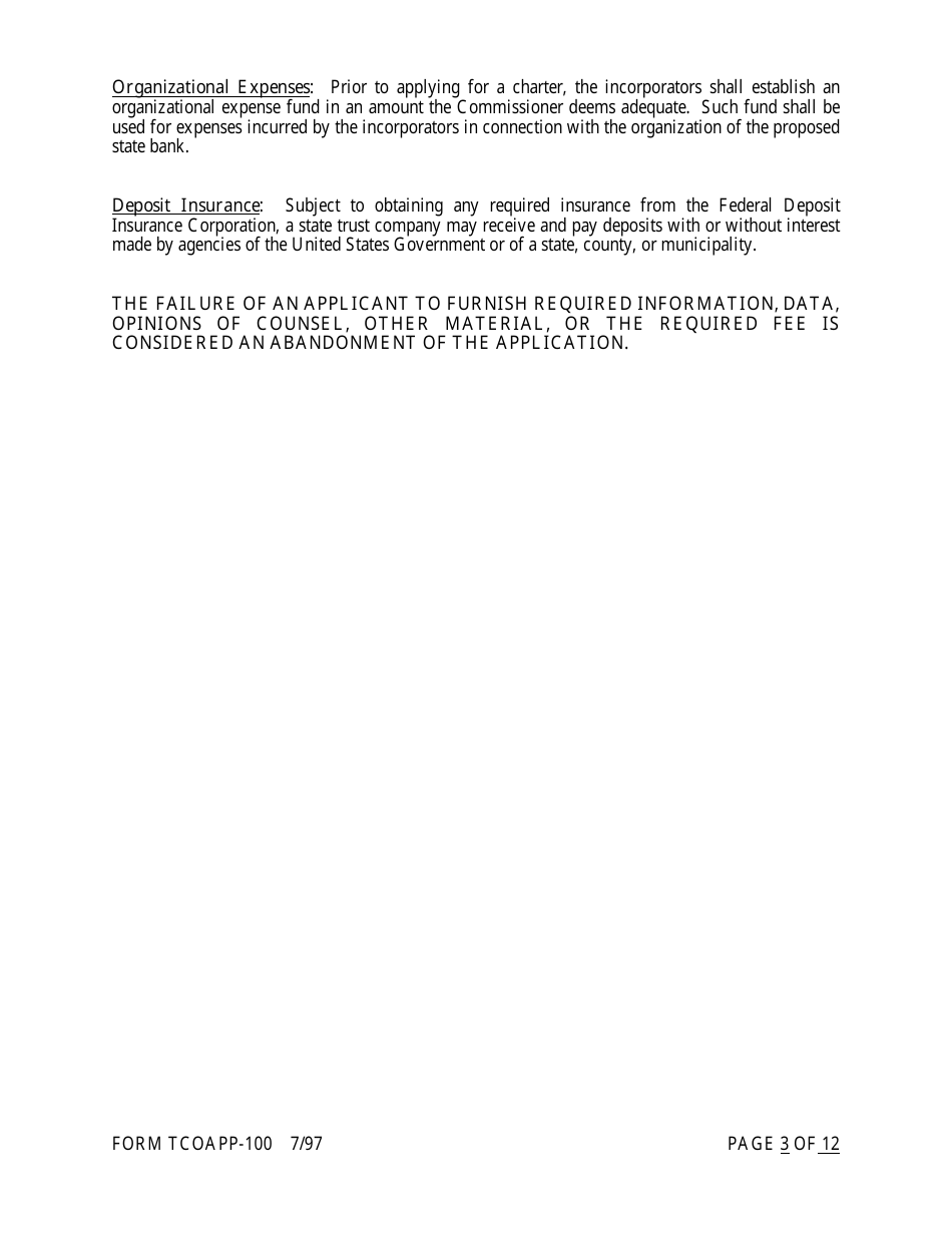 Form TCOAPP-100 Application for Proposed State Trust Company - Arkansas, Page 3