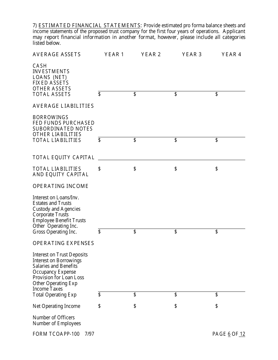 Form TCOAPP-100 Application for Proposed State Trust Company - Arkansas, Page 6