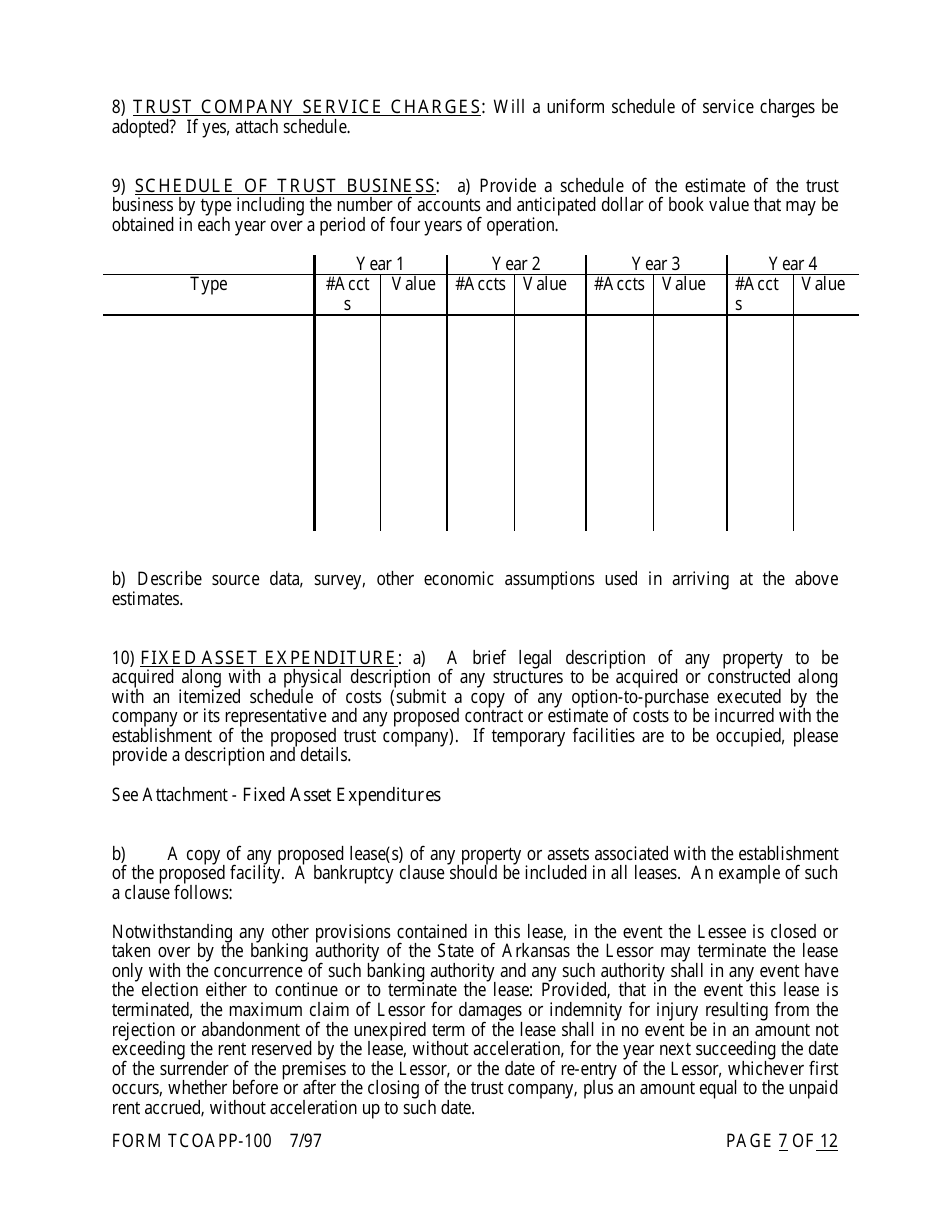 Form TCOAPP-100 Application for Proposed State Trust Company - Arkansas, Page 7