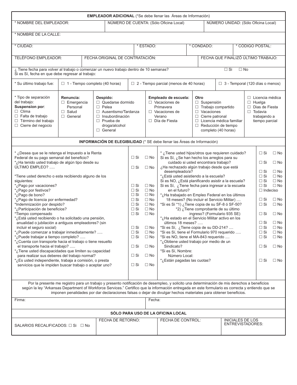 Solicitud De Beneficios Del Seguro De Desempleo - Arkansas (Spanish), Page 2