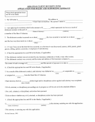 Application for Relief and Supporting Affidavit - Arkansas Client Security Fund - Arkansas
