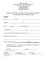 Rule XIV, Pro Hac Vice Information and Payment Form - Arkansas, Page 2