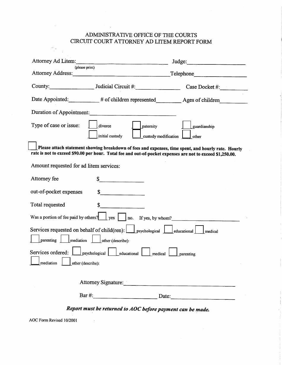 Attorney Ad Litem Report Form - Arkansas, Page 1