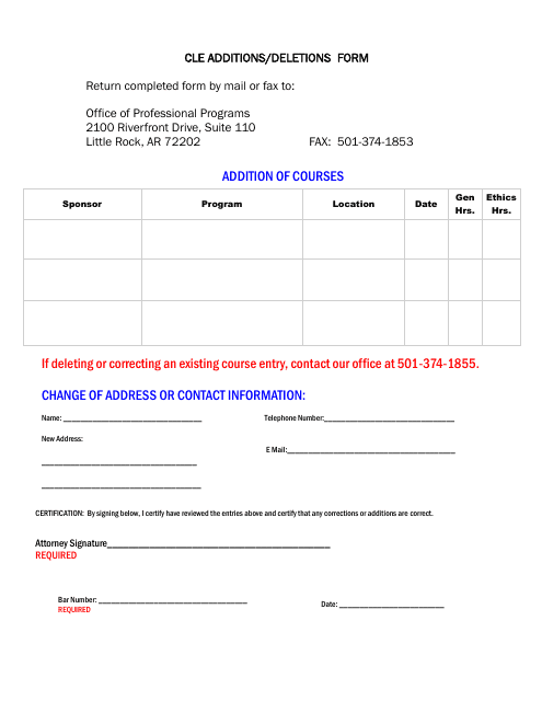 Cle Additions / Deletions Form - Arkansas Download Pdf