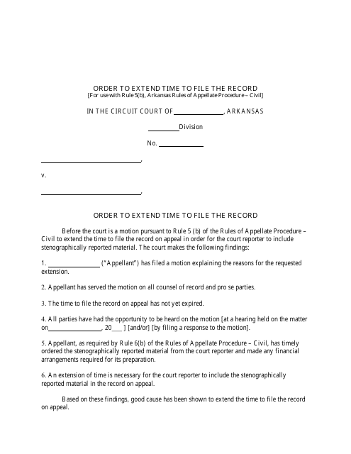Order to Extend Time to File the Record - Arkansas
