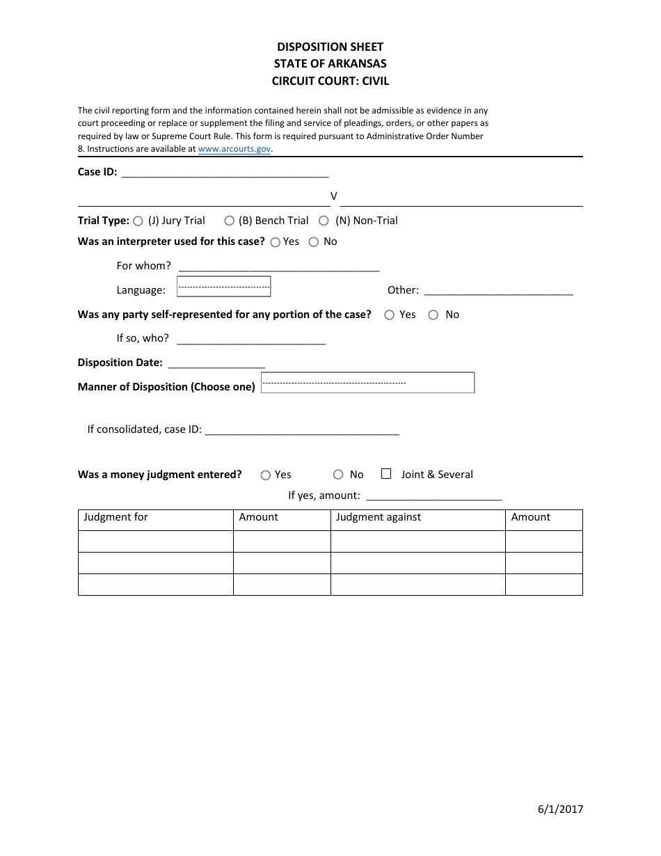 Arkansas Civil Disposition Sheet Fill Out Sign Online and Download