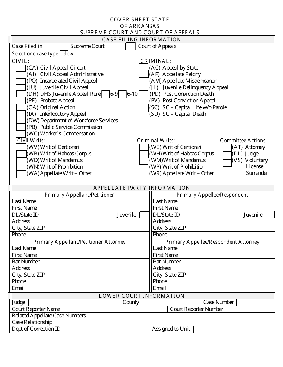 Arkansas Appellate Court Cover Sheet Fill Out Sign Online And Download Pdf Templateroller 4999