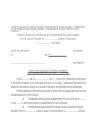Document preview: Order for Issuance of Arrest Warrant and Summons/Order for Surety to Appear - Arkansas