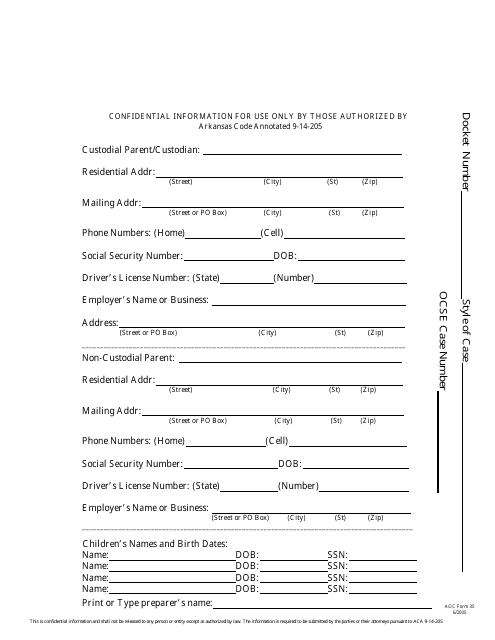 Form 35 Confidential Information Sheet - Arkansas