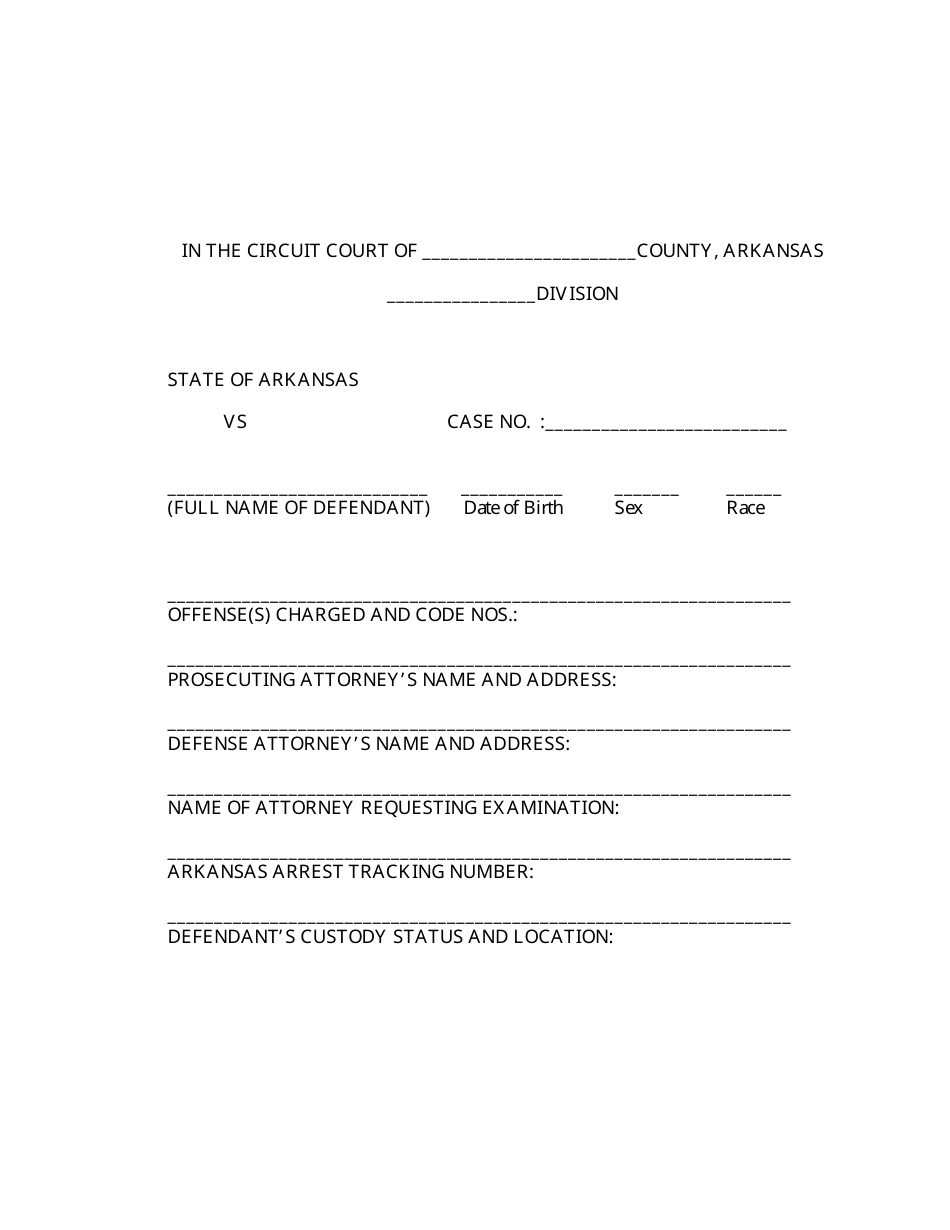 Order for Criminal Responsibility Examination of Defendant - Arkansas, Page 1