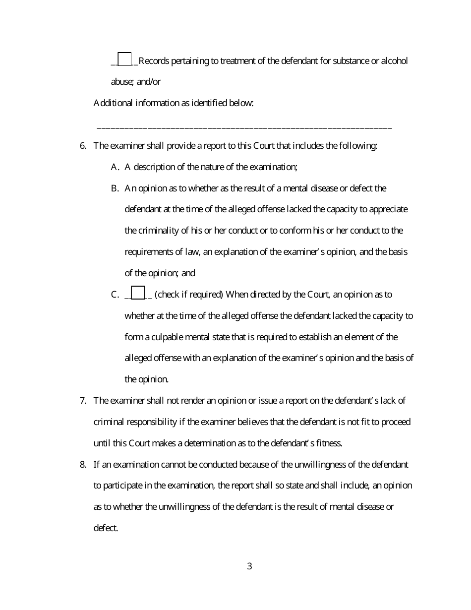 Order for Criminal Responsibility Examination of Defendant - Arkansas, Page 3