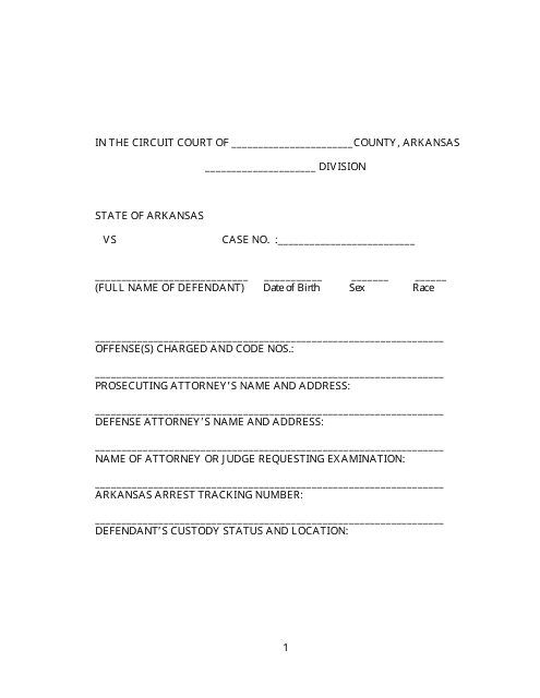 Order for Fitness to Proceed Examination of Defendant - Arkansas Download Pdf