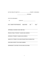 Order for Fitness to Proceed Examination of Defendant - Arkansas