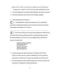 Order for Fitness to Proceed Examination of Defendant - Arkansas, Page 2